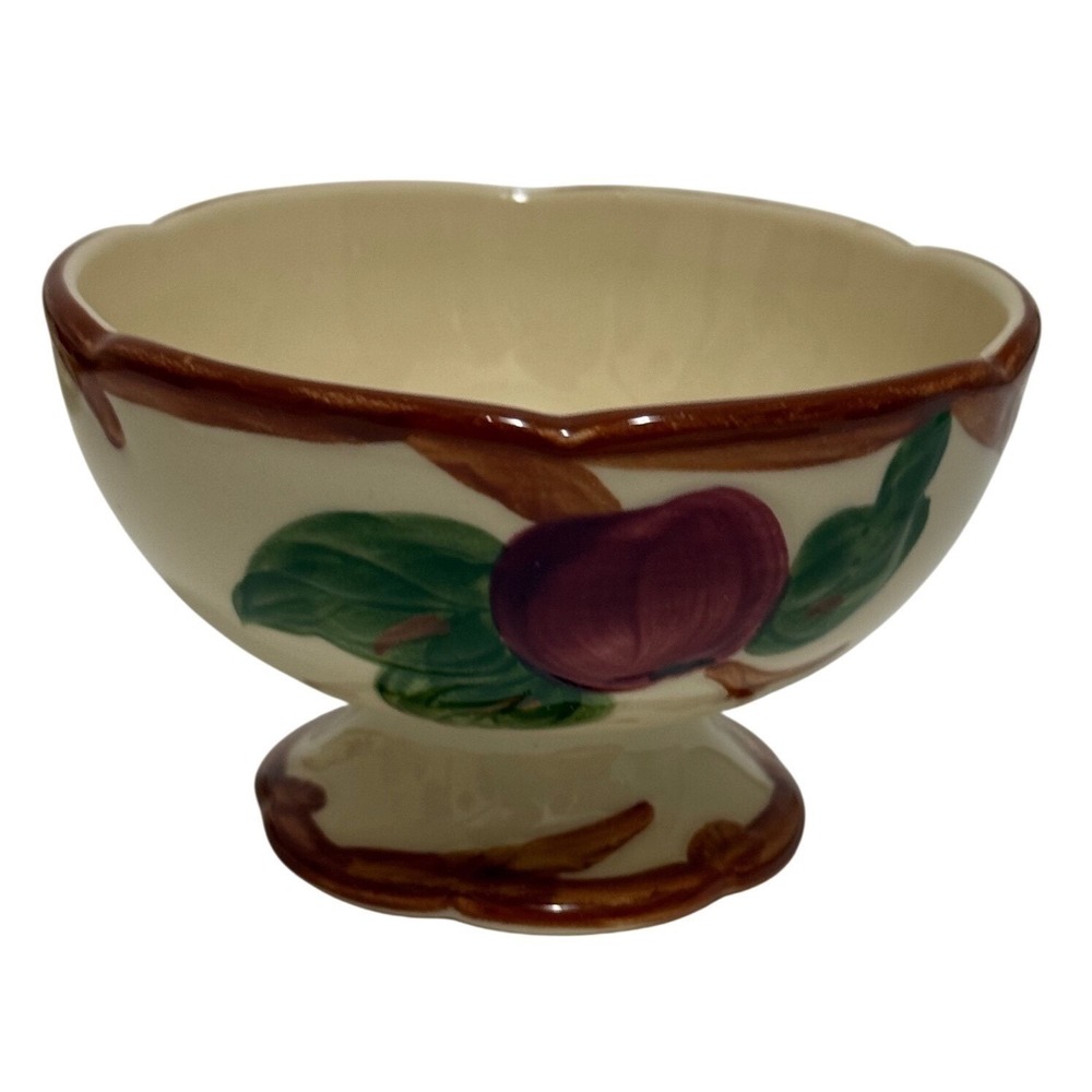 Vintage Franciscan Ware Hand Painted Apple Sm Footed Ceramic Bowl Scalloped  USA